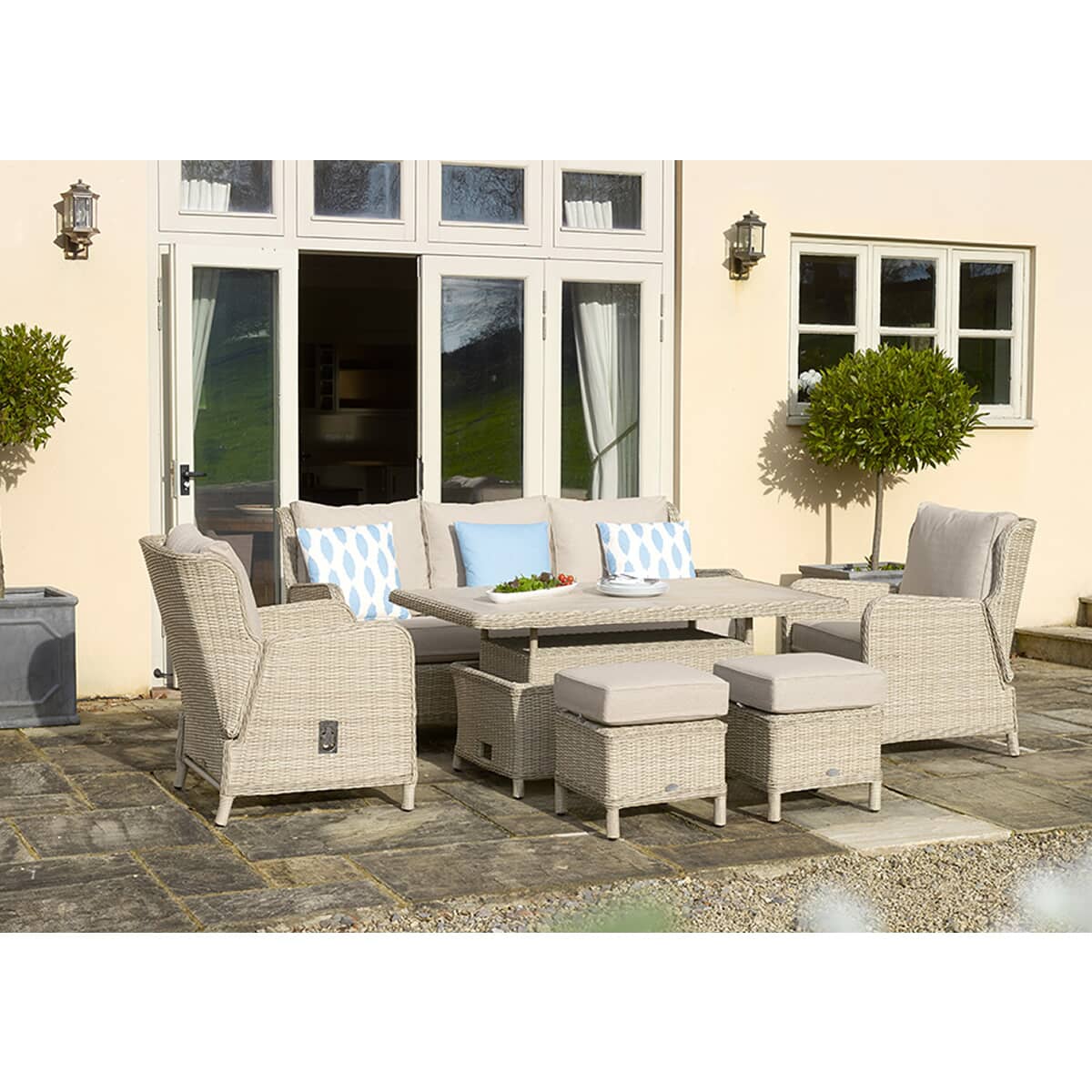 Bramblecrest Chedworth Reclining 3 Seat Sofa Dual Height Rectangle Table - Sandstone