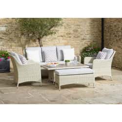 Bramblecrest Tetbury 3 Seat Sofa with Rectangle Adjustable Tree Free Table with 2 Chairs and Bench Nutmeg/Fawn