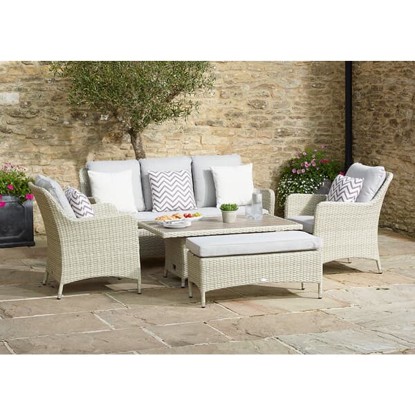 Bramblecrest Tetbury 3 Seat Sofa with Rectangle Adjustable Tree Free Table with 2 Chairs and Bench Nutmeg/Fawn