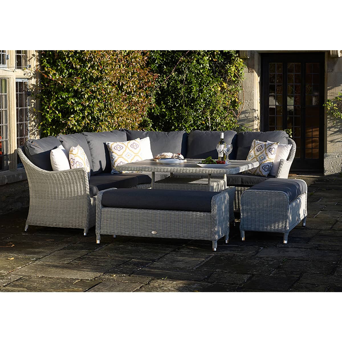 Bramblecrest Monterey Modular Daybed Set with 110cm Round Ceramic Dual Height Table Dove Grey