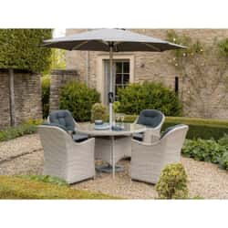 Bramblecrest Monterey 120cm Round Table with 4 Armchairs  Parasol - Dove Grey - 2025