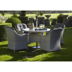 Bramblecrest Monterey 120cm Round Table with 4 Armchairs  Parasol - Dove Grey