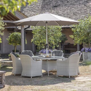 Bramblecrest Monterey 175 x 120cm Elliptical Table with 6 Armchairs and Parasol Dove Grey - 2026
