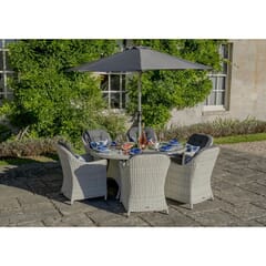 Bramblecrest Monterey 175 x 120cm Elliptical Table with 6 Armchairs and Parasol Dove Grey