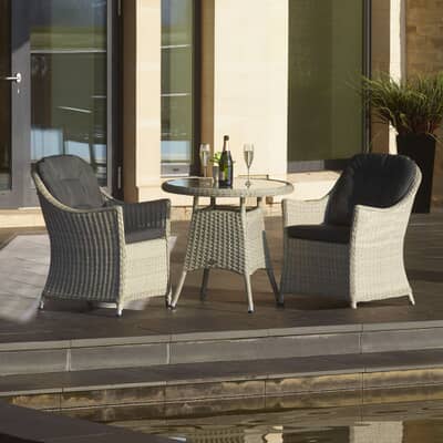 Bramblecrest Monterey 80cm Bistro Table with 2 Armchairs - Dove Grey - 2025