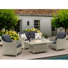 Bramblecrest Monterey 2 Seat Sofa with 2 Sofa Armchairs  Rectangle Ceramic Firepit Coffee Table - Dove Grey