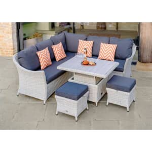 Bramblecrest Monterey Modular Sofa with Mini Ceramic Adjustable Casual Dining Table  2 Stools Dove Grey - 2023