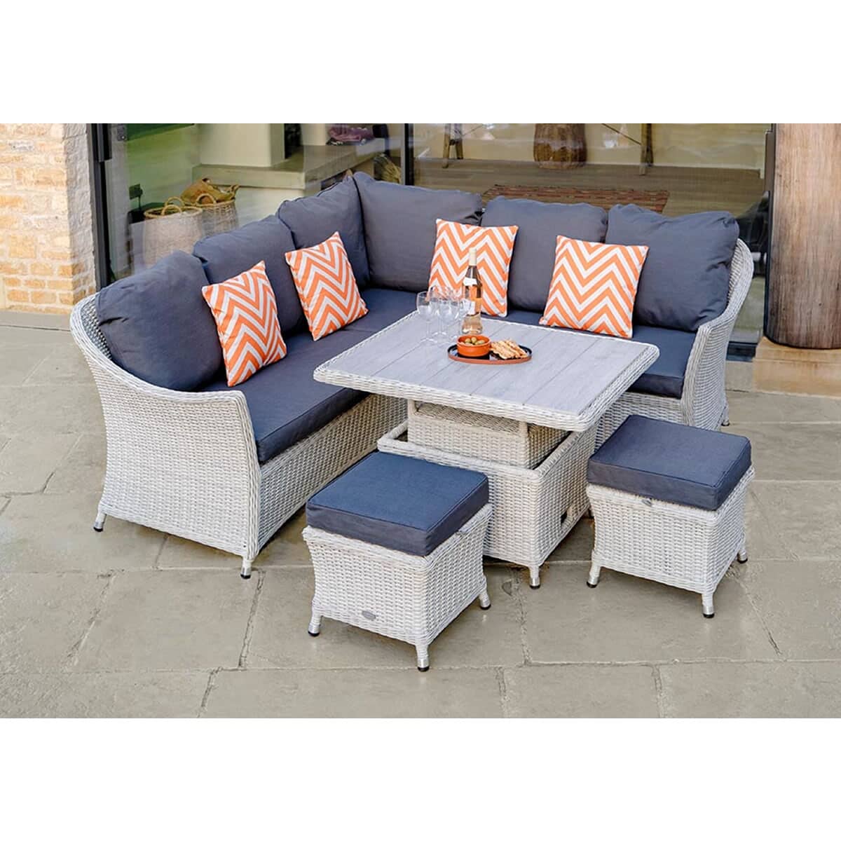 Bramblecrest Monterey Modular Sofa with Mini Ceramic Adjustable Casual Dining Table  2 Stools Dove Grey 2022