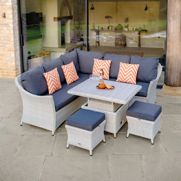 Bramblecrest Monterey Modular Sofa with Mini Ceramic Adjustable Casual Dining Table  2 Stools Dove Grey 2025