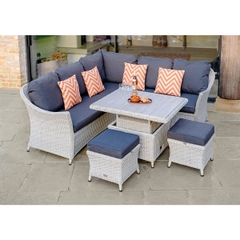 Bramblecrest Monterey Modular Sofa with Mini Ceramic Adjustable Casual Dining Table  2 Stools Dove Grey