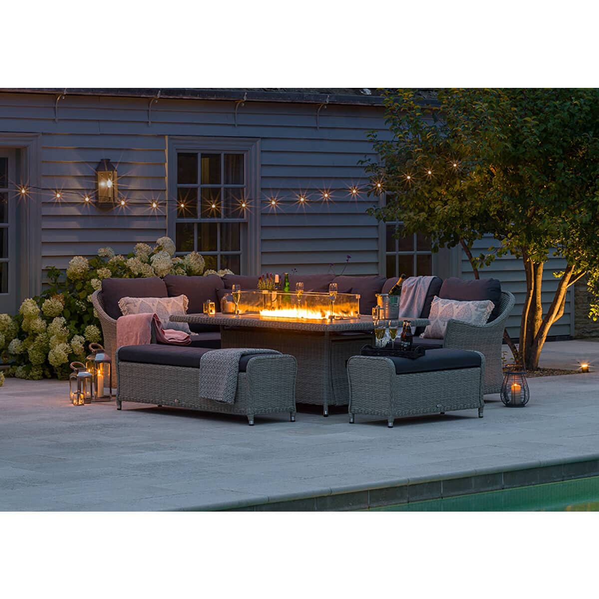 Bramblecrest Monterey Modular Sofa Large Rectangle Ceramic Casual Dining Table with Firepit Dove Grey
