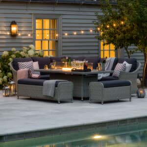 Bramblecrest Monterey Modular Sofa Large Rectangle Ceramic Casual Dining Table with Firepit Dove Grey