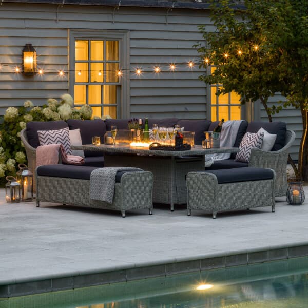 Bramblecrest Monterey Modular Sofa Large Rectangle Ceramic Casual Dining Table with Firepit Dove Grey