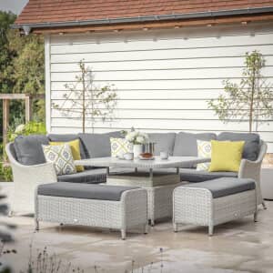 Bramblecrest Monterey Modular Corner Sofa with Square Ceramic Adjustable Dining Table 2 Benches Dove Grey 2026