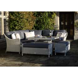 Bramblecrest Monterey Modular Sofa with Square Ceramic Adjustable Casual Dining Table 2 Benches Dove Grey 