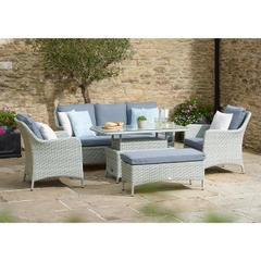 Bramblecrest Tetbury Cloud 3 Seater Sofa with Dual Height Rectangle Glass Top Table 2 Armchairs and Bench Eco-Cloud