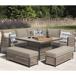 Bramblecrest Mauritius Modular Sofa with Square Ceramic Adjustable Casual Dining Table Eco Cobble