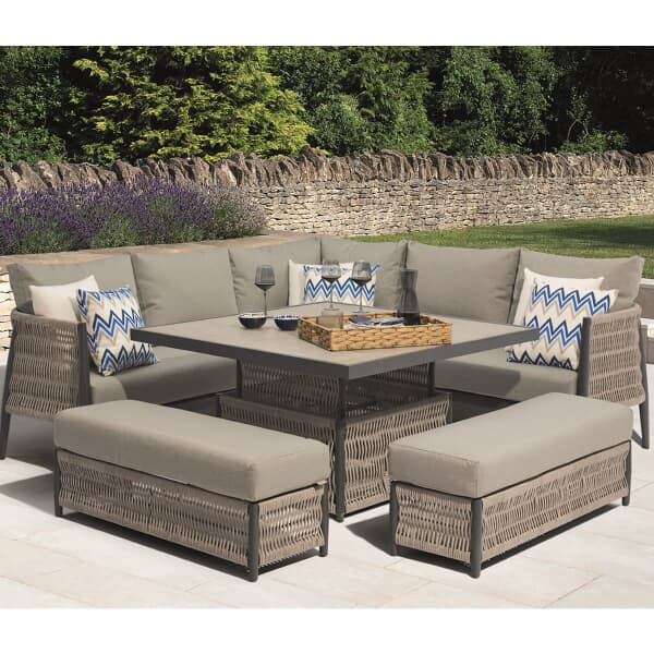 Bramblecrest Mauritius Modular Sofa with Square Ceramic Adjustable Casual Dining Table Eco Cobble