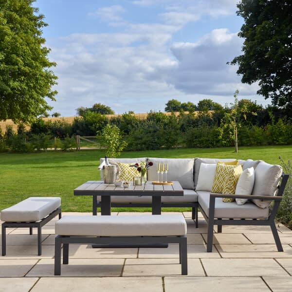 Bramblecrest Zurich Modular Sofa with Square Tree-Free Adjustable Piston Casual Dining Table and 2 Benches - Fawn
