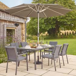 Bramblecrest Amsterdam 183 x 96cm Rectangle Dining Set with 6 Chairs Parasol  Base