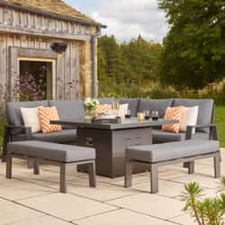 Bramblecrest Amsterdam Modular Corner Sofa with Square Casual Dining Table with Firepit 