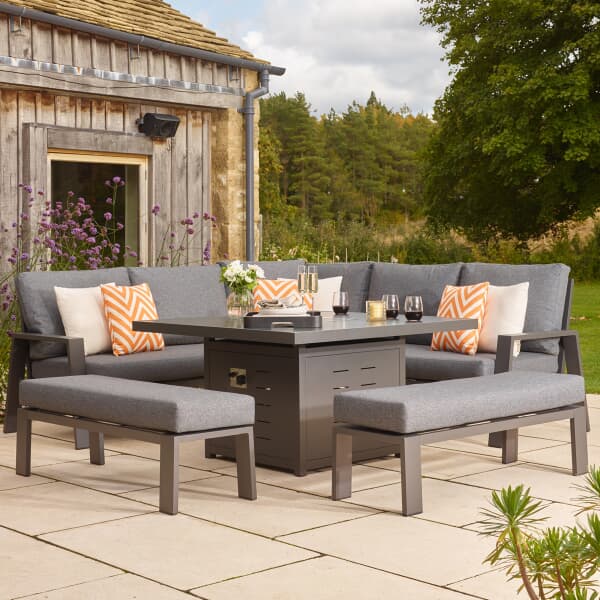 Bramblecrest Amsterdam Modular Corner Sofa with Square Casual Dining Table with Firepit