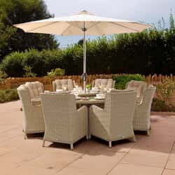 Bramblecrest Chedworth 8 Seat 180cm Round  Dining Set With 75cm L/S 8 Armchairs Parasol And Base - Sandstone