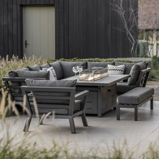 Bramblecrest San Marino Anthracite L-Shape Corner Sofa with Firepit Table Armchair and Bench