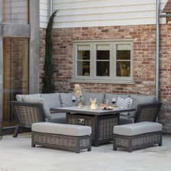 Bramblecrest Tuscan Square Corner Sofa Set With Firepit Table And 2 Benches