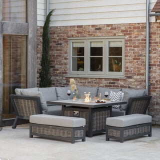 Bramblecrest Tuscan Square Corner Sofa Set With Firepit Table And 2 Benches