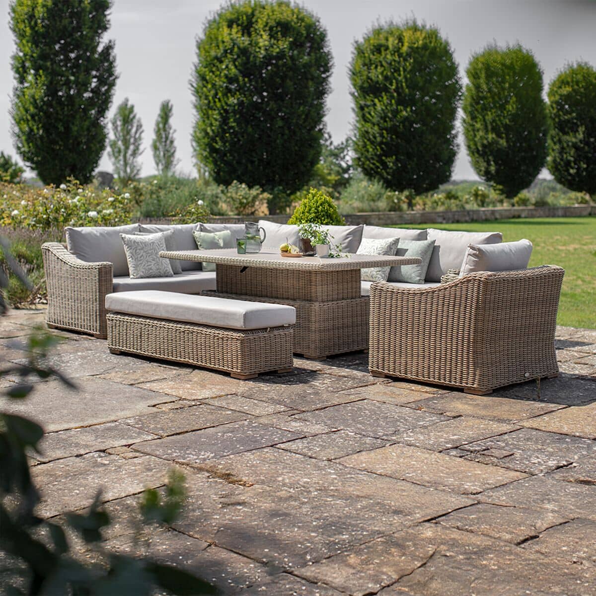 Bramblecrest Fairford L-Shape Corner Sofa Set with Rectangle Piston Table Bench  Sofa Chair