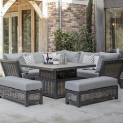 Bramblecrest Tuscan Wicker Square Sofa with Square Piston Table and Two Benches