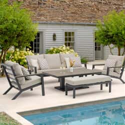 Bramblecrest Zurich 3 Seat Sofa with Rectangle Piston Adj Table 2 Sofa Chairs And Bench