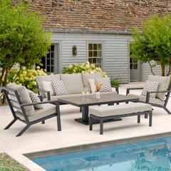 Bramblecrest Zurich 3 Seat Sofa with Rectangle Piston Adj Table 2 Sofa Chairs And Bench