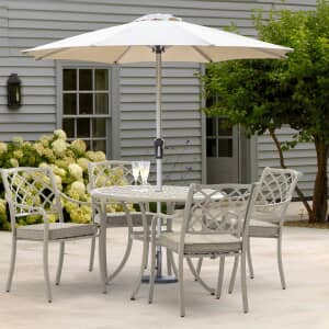 Bramblecrest RHS Bridgewater 4 Seat Round Dining Set with Parasol - Stone