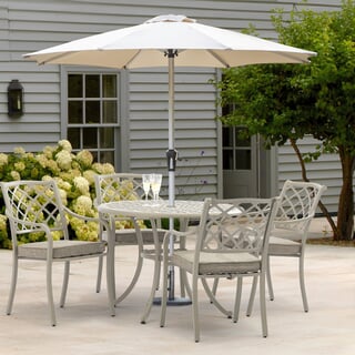 Bramblecrest RHS Bridgewater 4 Seat Round Dining Set with Parasol - Stone
