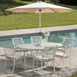 Bramblecrest RHS Bridgewater 6 Seat Oval Dining Set with Parasol - Stone