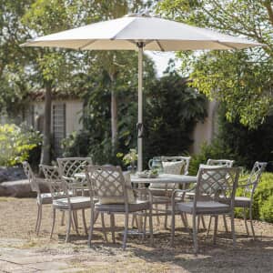 Bramblecrest RHS Bridgewater 8 Seat Oval Dining Set with Parasol - Stone