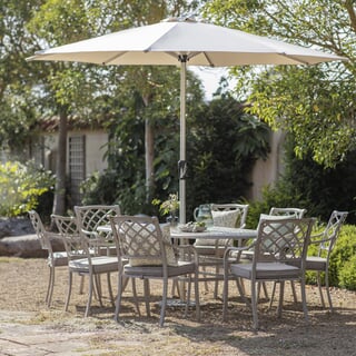 Bramblecrest RHS Bridgewater 8 Seat Oval Dining Set with Parasol - Stone