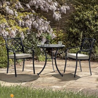 Bramblecrest RHS Bridgewater 70cm Round Table with 2 Armchairs - Black