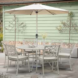 Bramblecrest RHS Bridgewater 6 Seat Round Table with Parasol - Stone