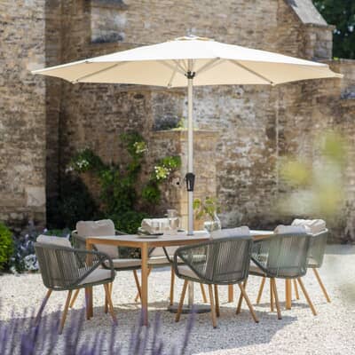 Bramblecrest Helsinki 6 Seat Rectangualr Dining Set With Parasol And Base Fern Green