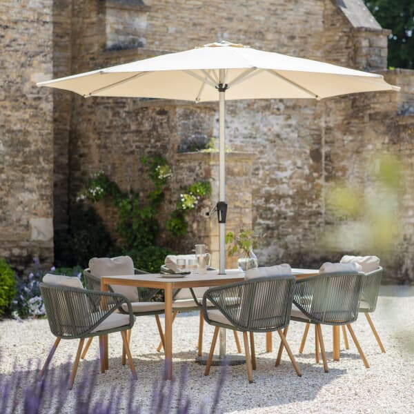 Bramblecrest Helsinki 6 Seat Rectangualr Dining Set With Parasol And Base Fern Green