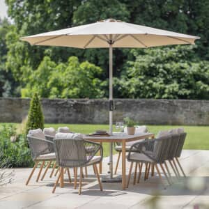 Bramblecrest Helsinki 220 X100cm Rectangle Dining Table with 8 Chairs Parasol And Base Fern Green
