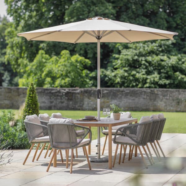 Bramblecrest Helsinki 220 X100cm Rectangle Dining Table with 8 Chairs Parasol And Base Fern Green