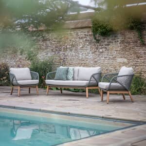 Bramblecrest Helsinki 2 Seat Sofa with 2x Sofa Chairs And Rectangle Coffee Table Fern Green