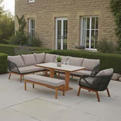 Bramblecrest Helsinki L-Shape Corner Sofa with Rectangle Piston Casual Dining Table Bench And Chair Fern Green