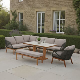 Bramblecrest Helsinki L-Shape Corner Sofa with Rectangle Piston Casual Dining Table Bench And Chair Fern Green