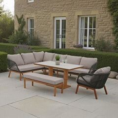 Bramblecrest Helsinki L-Shape Corner Sofa with Rectangle Piston Casual Dining Table Bench And Chair Fern Green