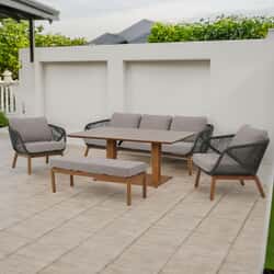 Bramblecrest Helsinki 3 Seat Lounge Sofa with 2 Chairs Rect Piston Dining Table And Bench In Fern Green